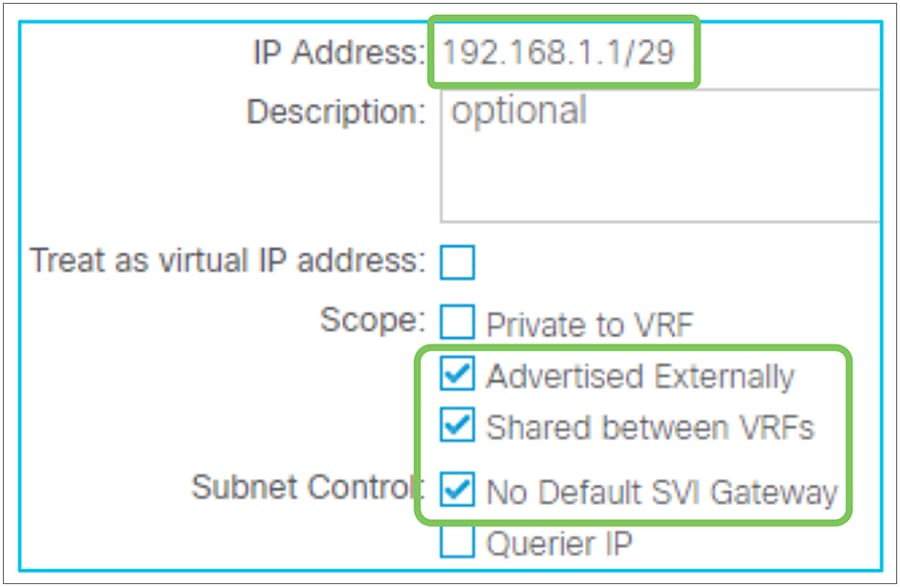 Smaller subnet under an EPG with No Default SVI Gateway