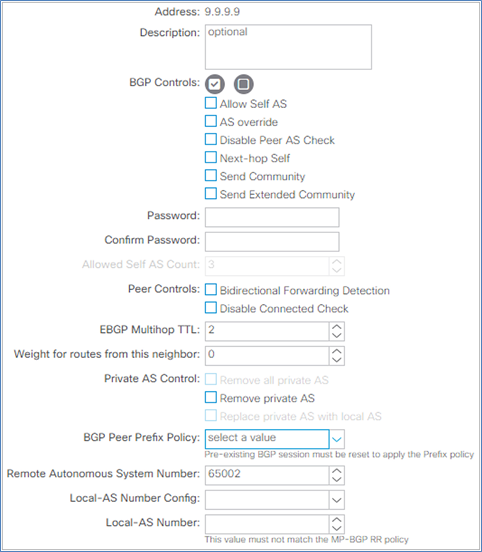 BGP Peer Connectivity Profile in GUI (APIC Release 3.2)