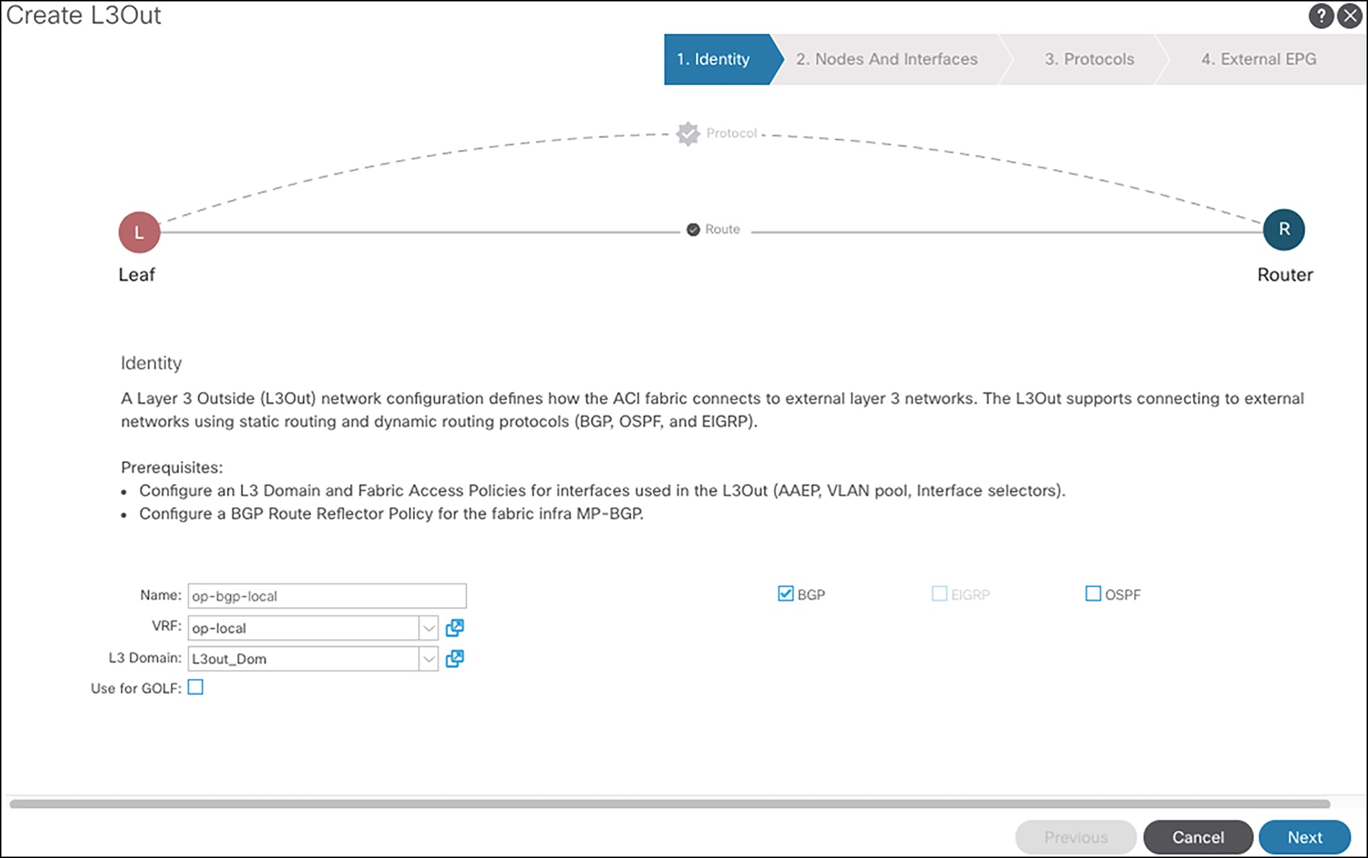 Configuring L3out op-bgp-local