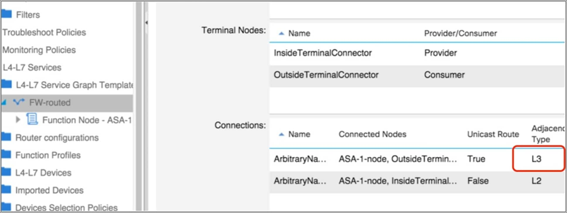 To help ensure that the switch virtual interface is enabled on the bridge domain with L3Out, set adjacency to Layer 3