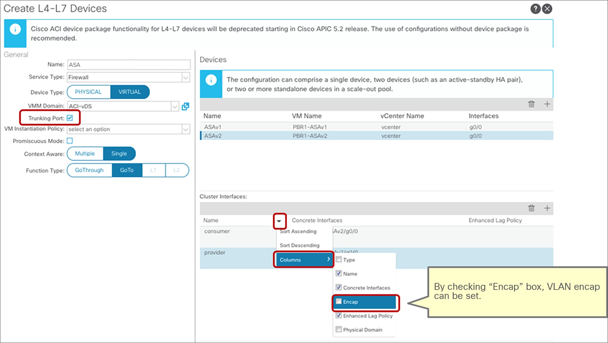 Virtual appliance configuration with trunk port group