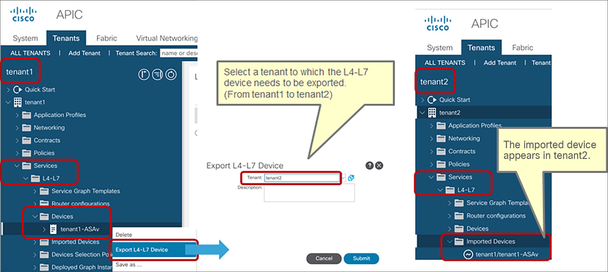 L4-L7 device configuration on Cisco APIC