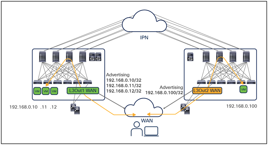 Optimized inbound/outbound traffic flows with host-route advertisement
