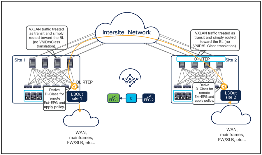 Transit routing across ACI sites