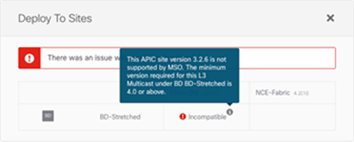 APIC version check at deployment time for a template