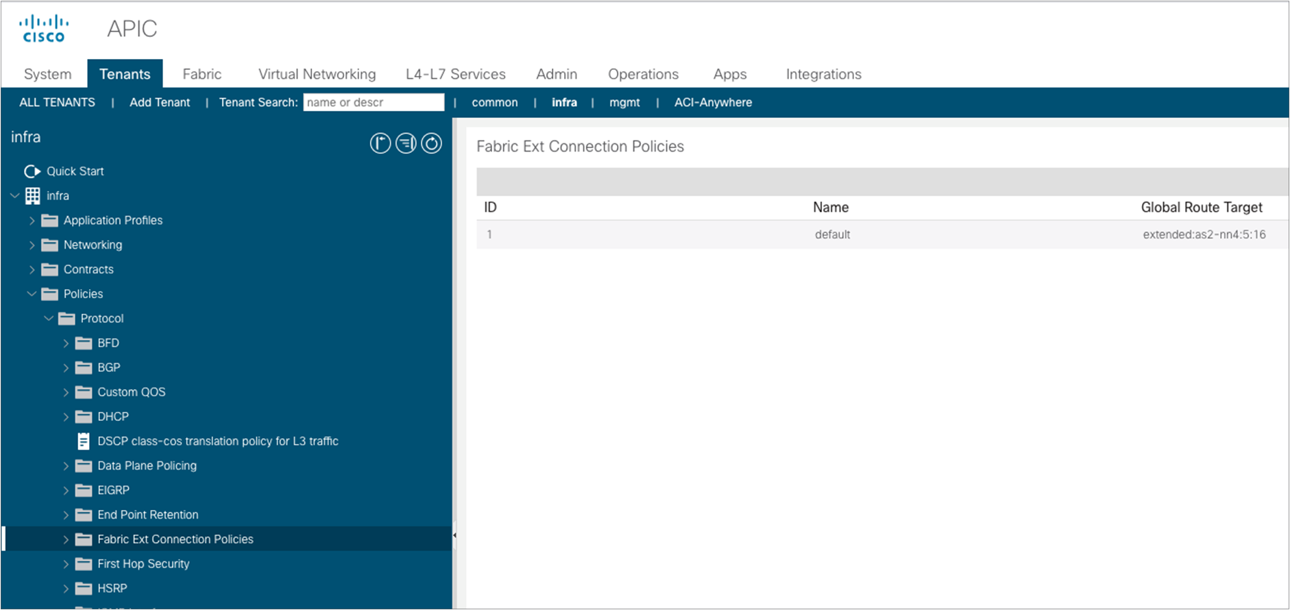 "infra” tenant configuration