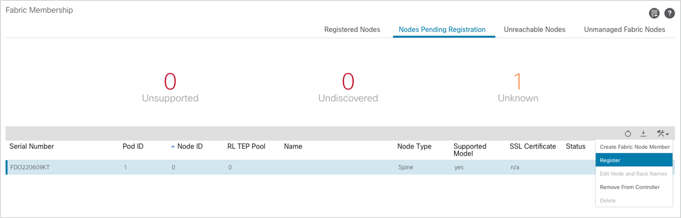 Node Pending Registration