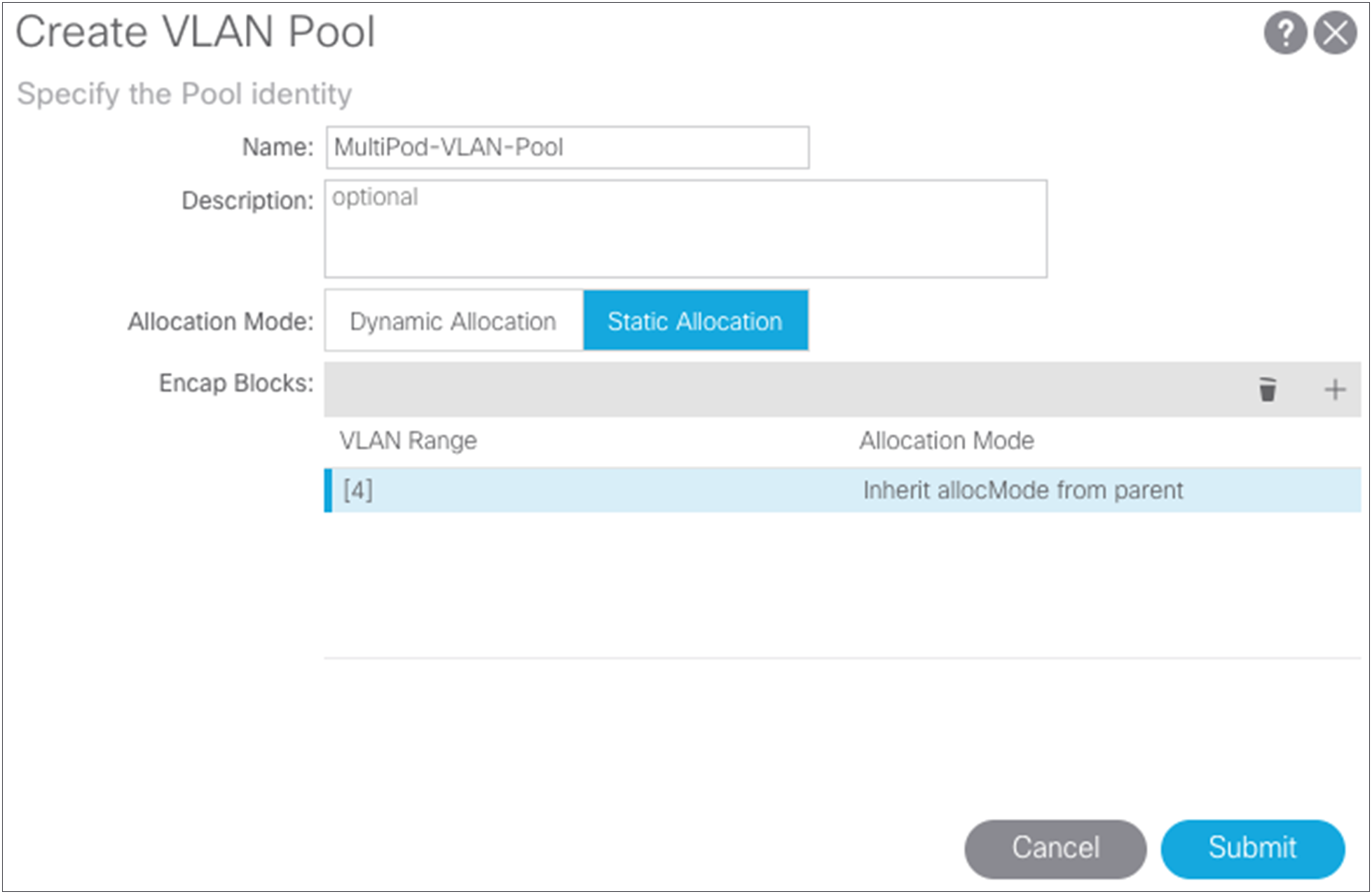 Create VLAN Pool