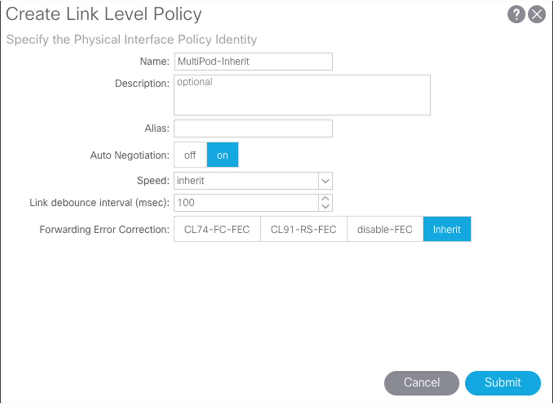 Create Link Level Policy