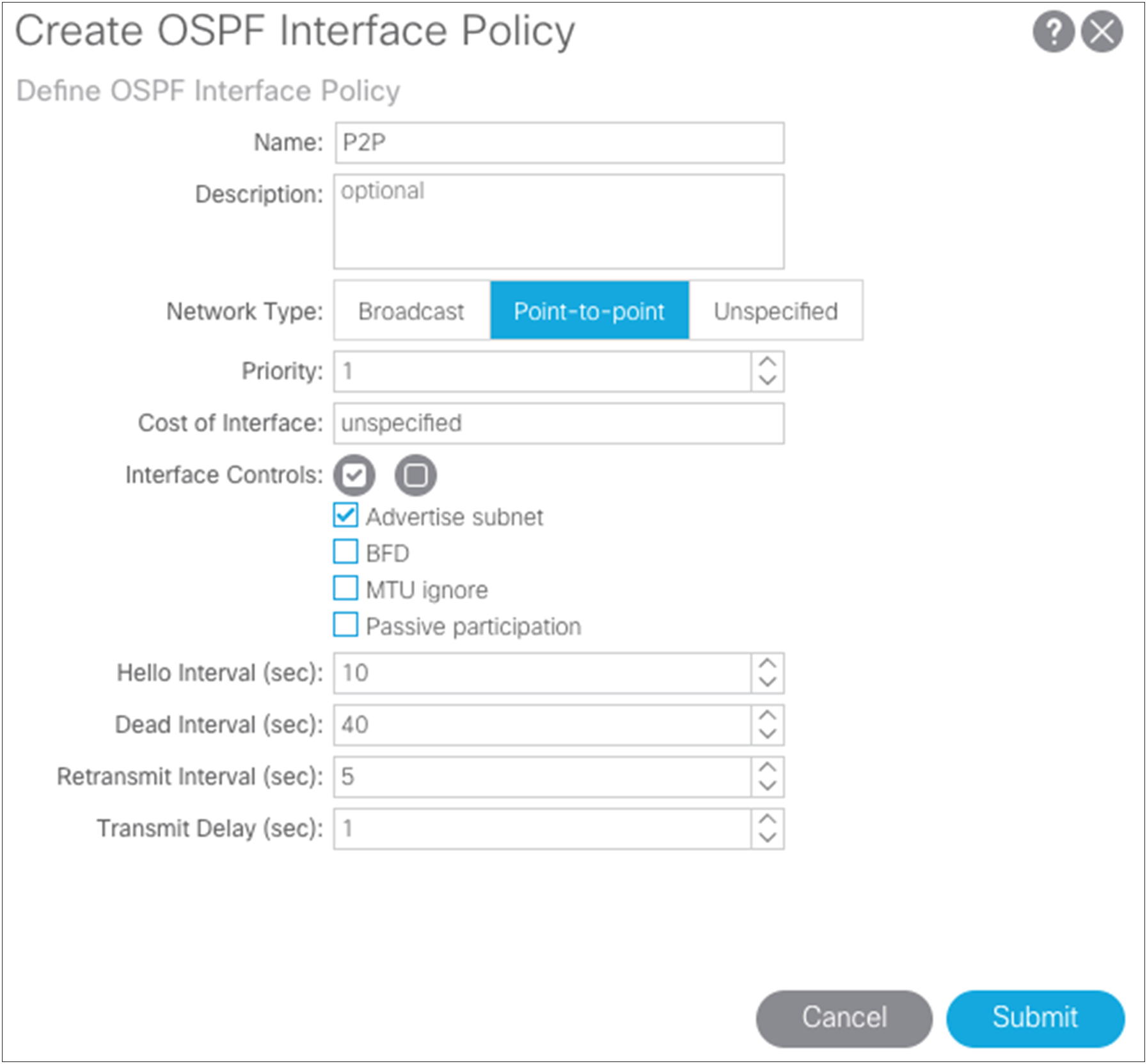 Create OSPF Interface Policy