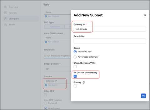 Consumer EPG subnet configuration