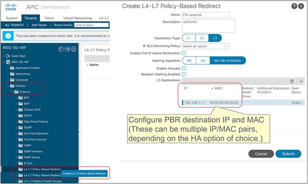 Create the PBR policy on APIC