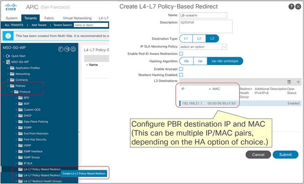 PBR policy for load balancer (APIC in each site)
