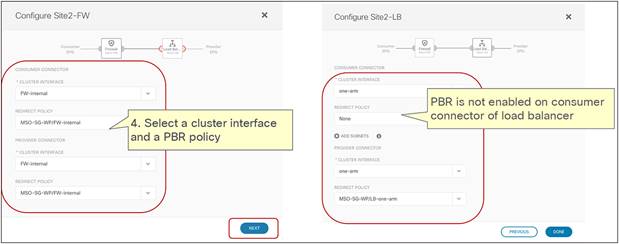Select the cluster interface and the PBR policy (MSO-site level)