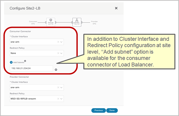 Configure the subnet to leak the load balancer subnet to the other VRF (MSO-site level)