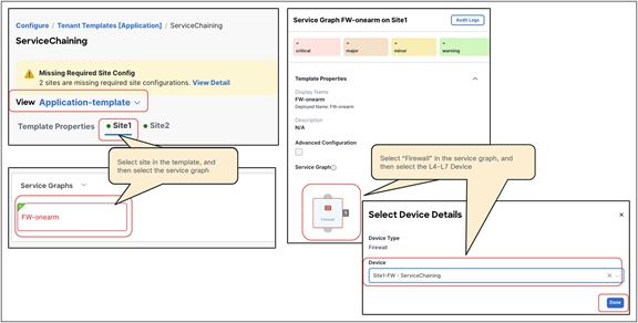 Select a service device in each site (site-level config)