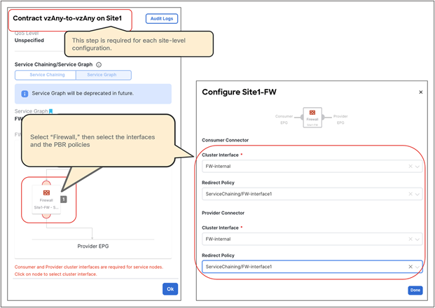 Select a service device in each site (site-level config) b