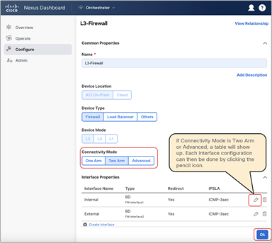 Example of an interface configuration (two-arm)