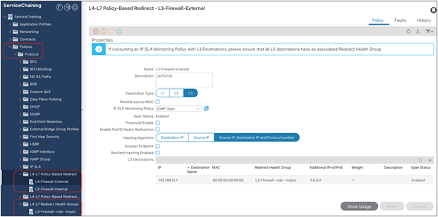 Verify the configurations on APIC (L4-L7 Device and PBR policy