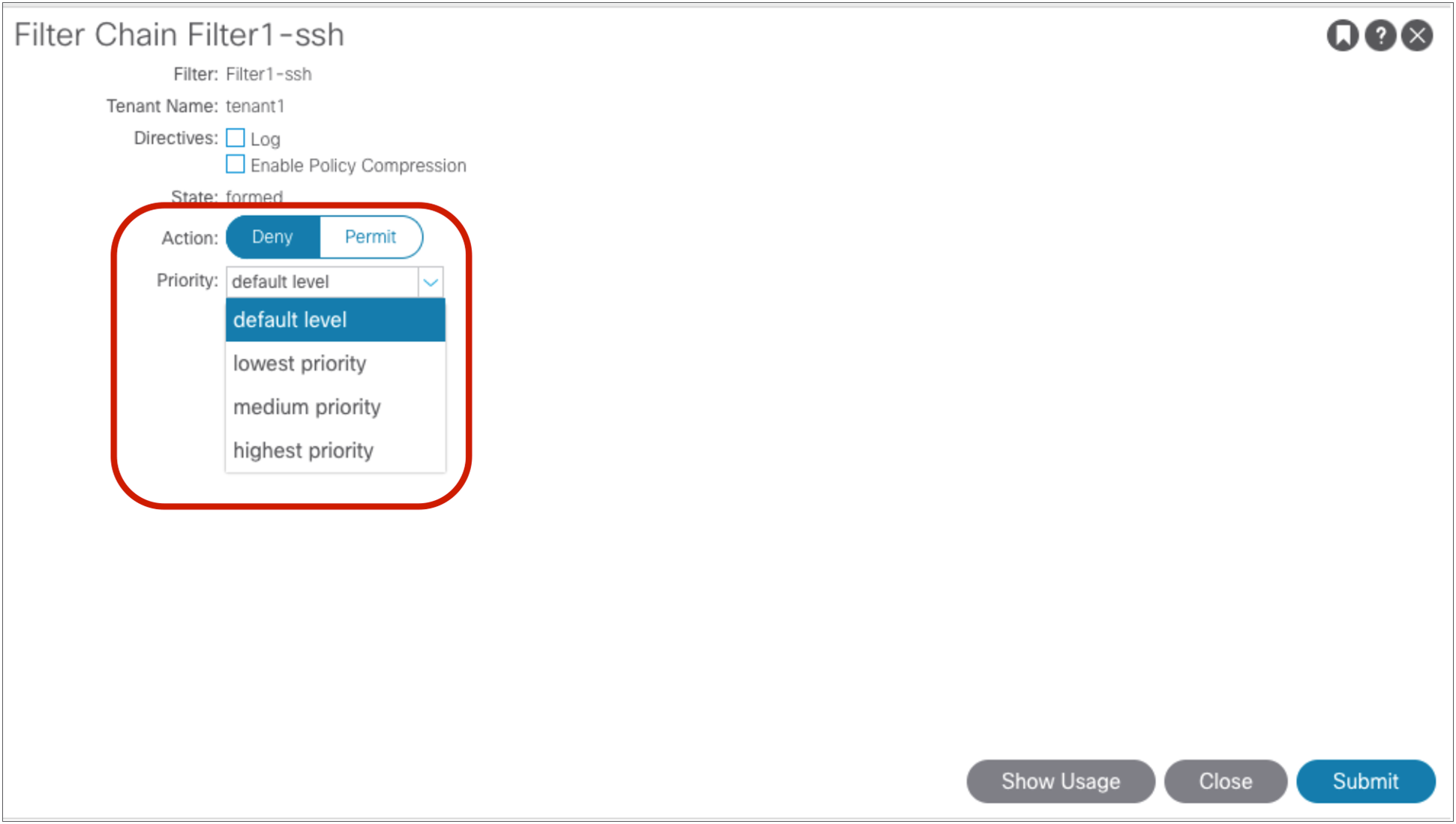 Deny action configuration