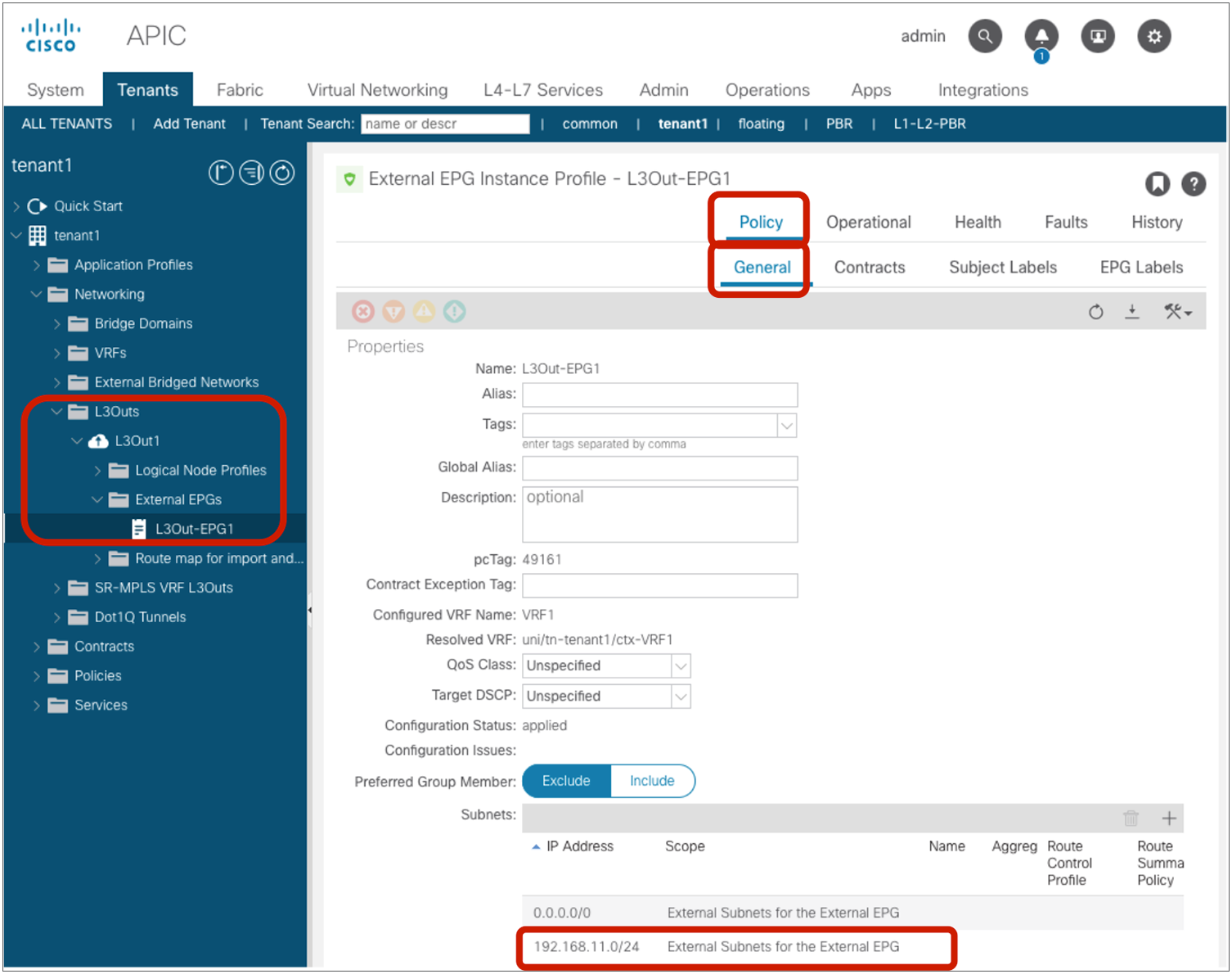Adding L3Out logical interface subnet to the L3Out EPG with 0.0.0.0/0