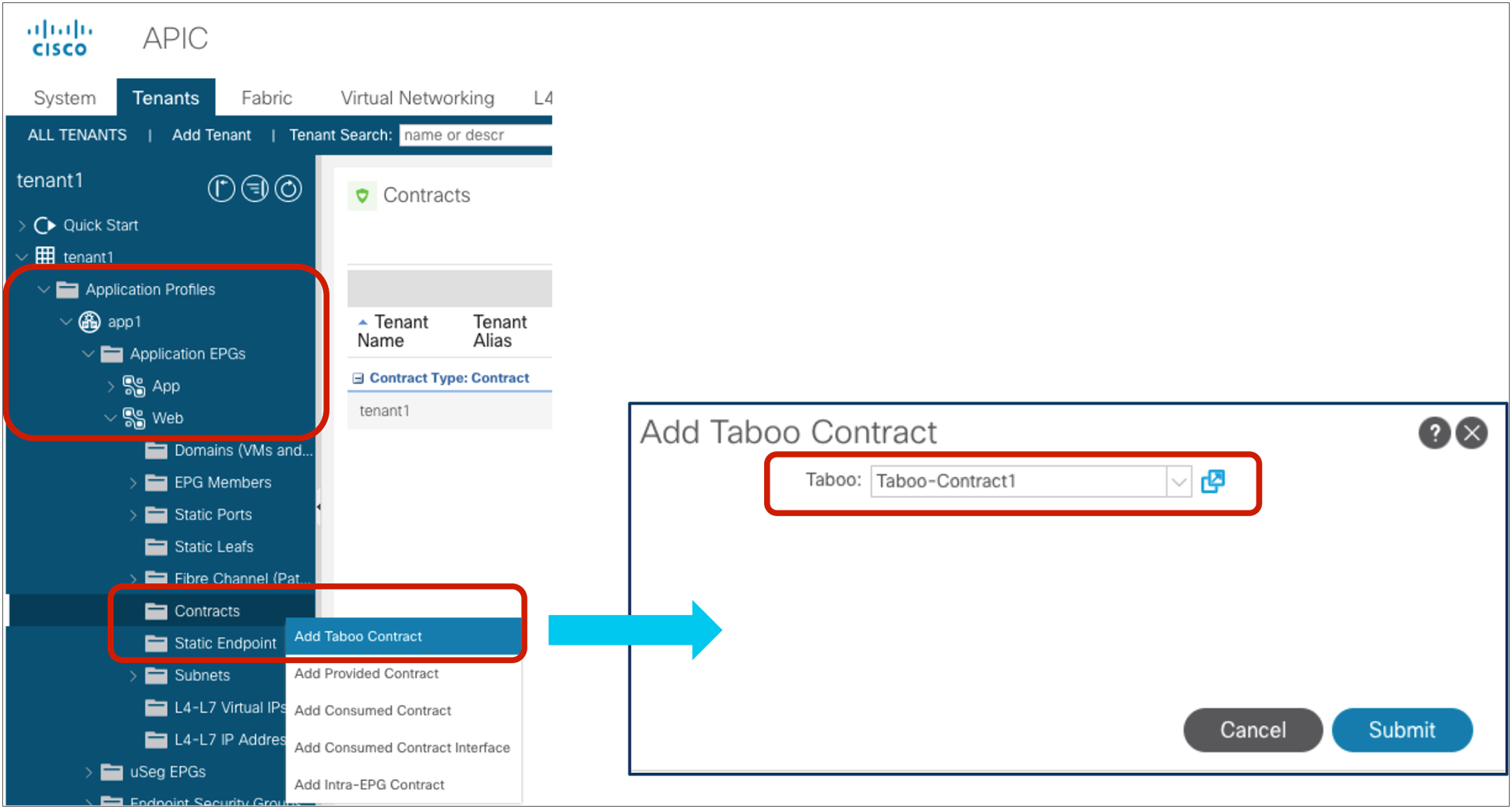 Associate Taboo contract to an EPG