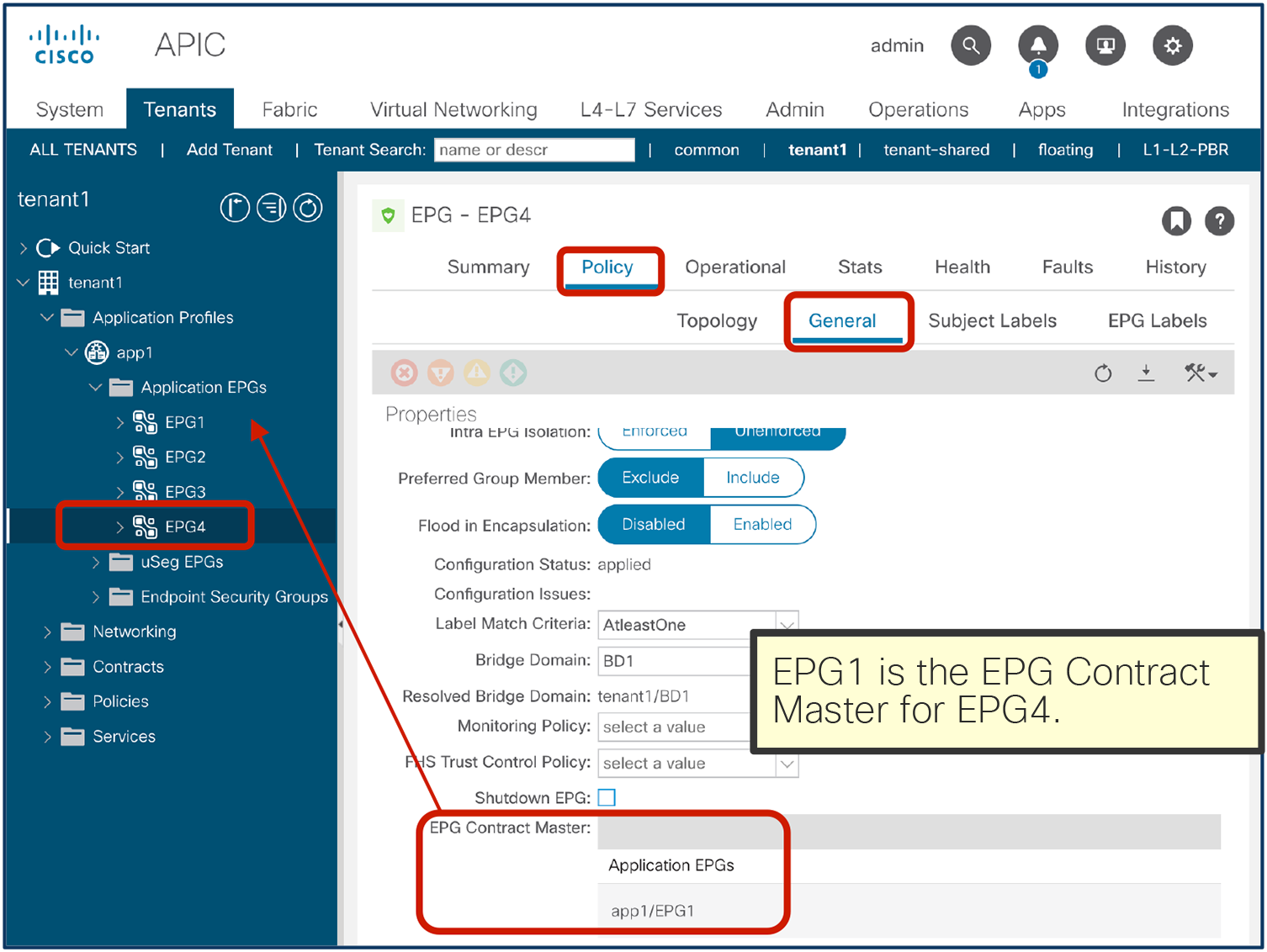 Configure EPG Contract Master for EPG4