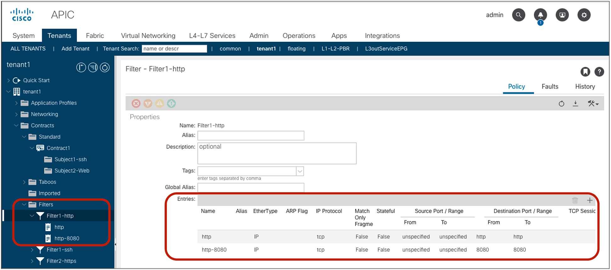 Filters and filter entries