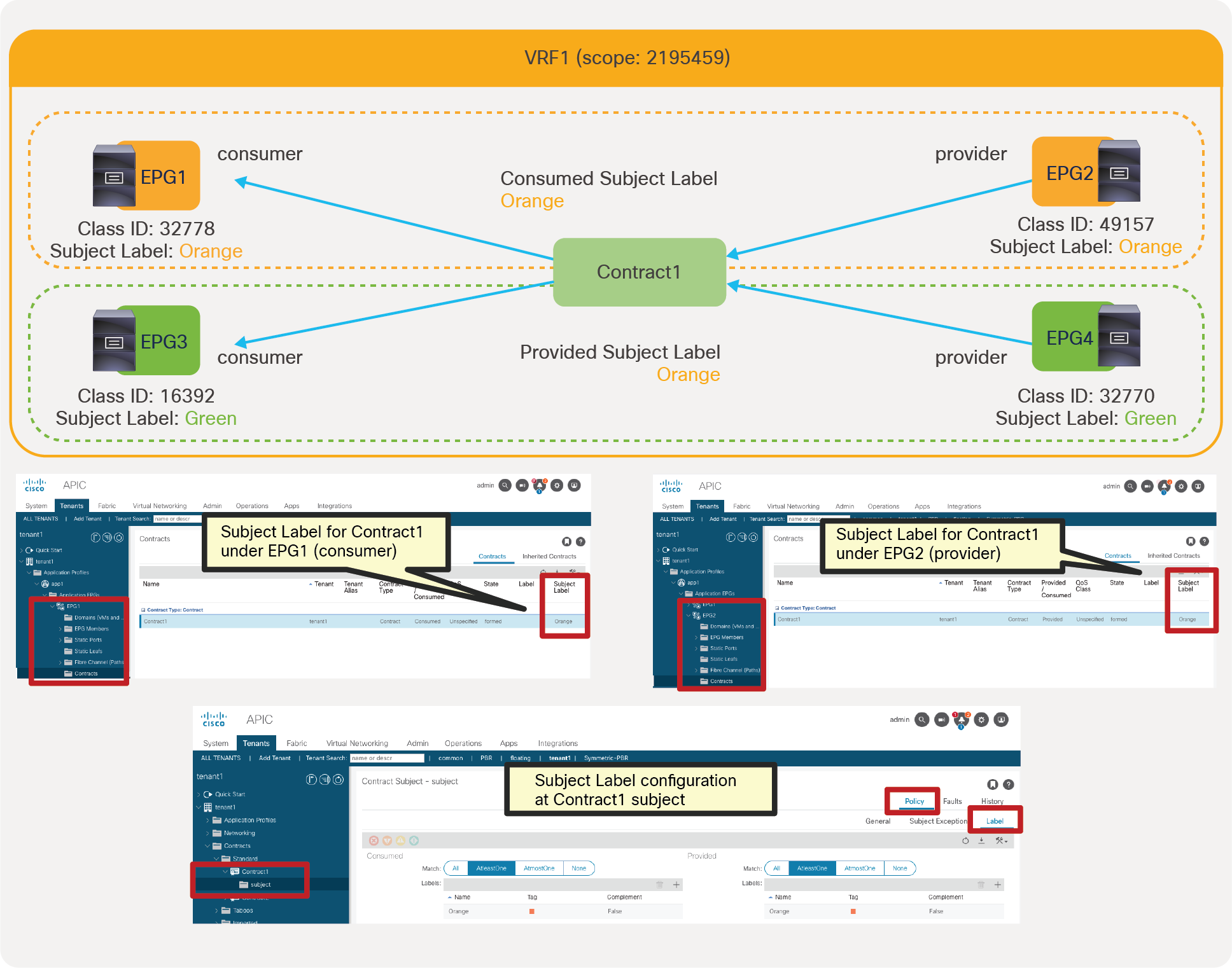 Example with Subject Labels at contracts under EPGs