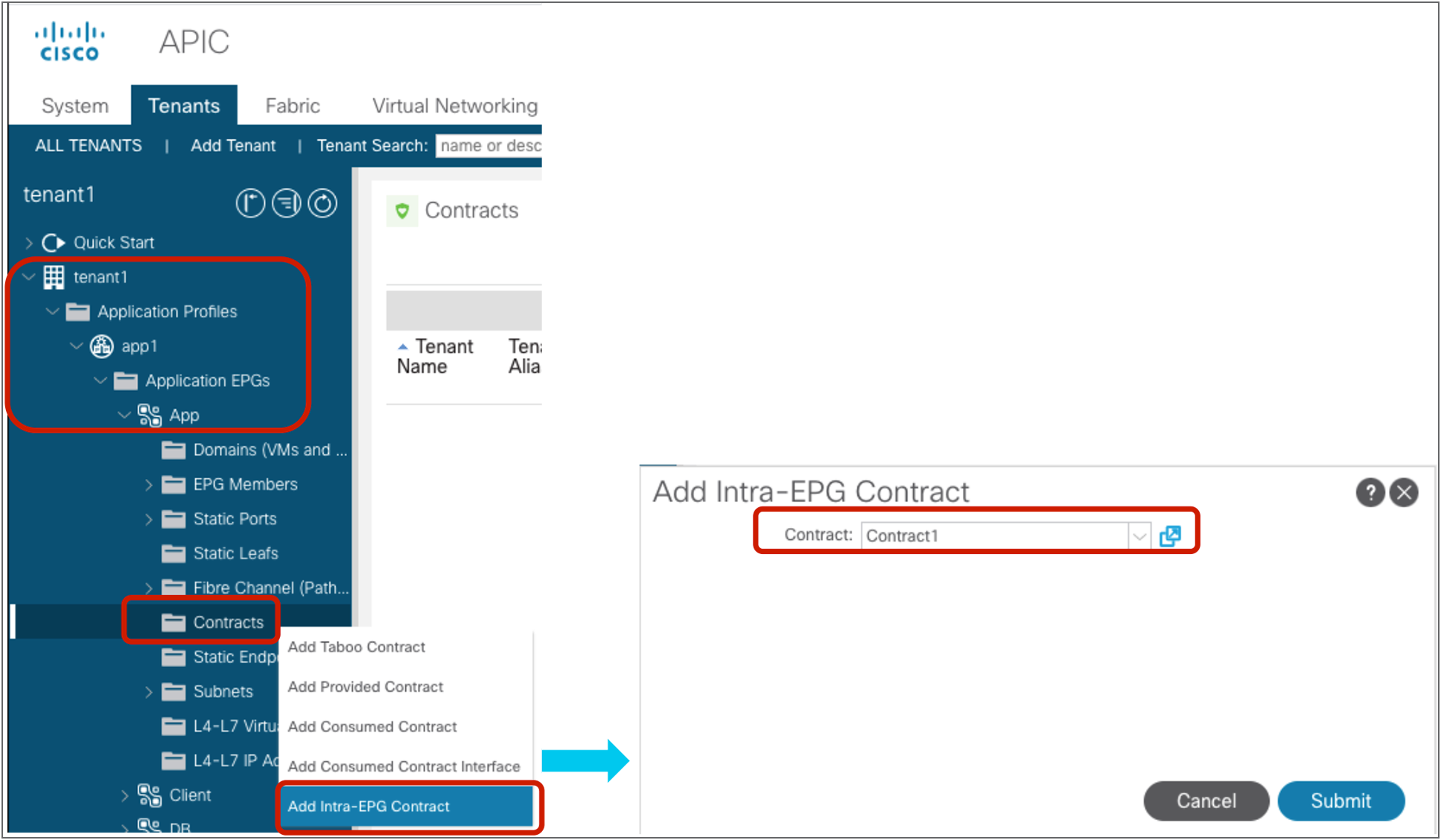 Intra-EPG contract configuration