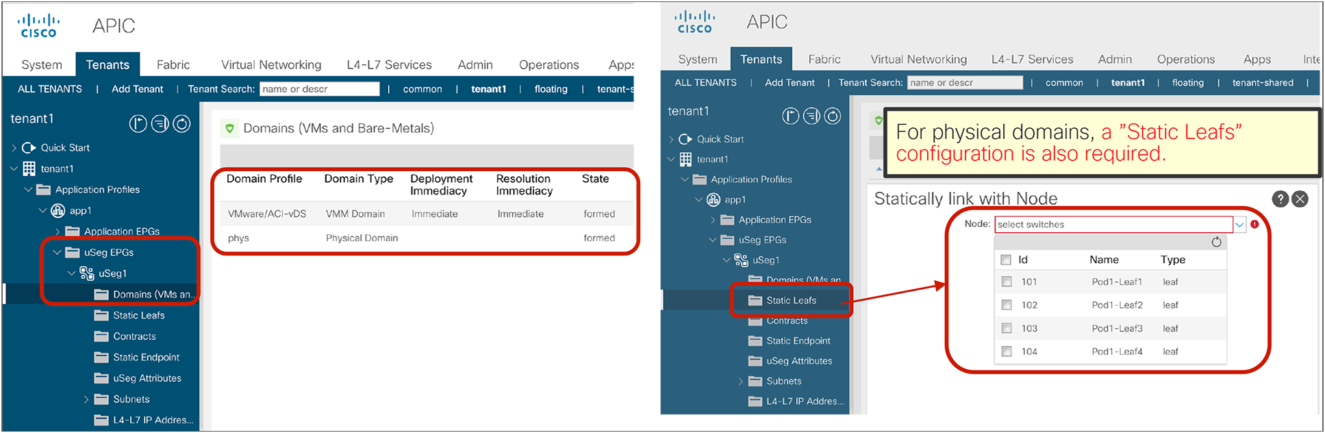 Configure uSeg EPG domain association