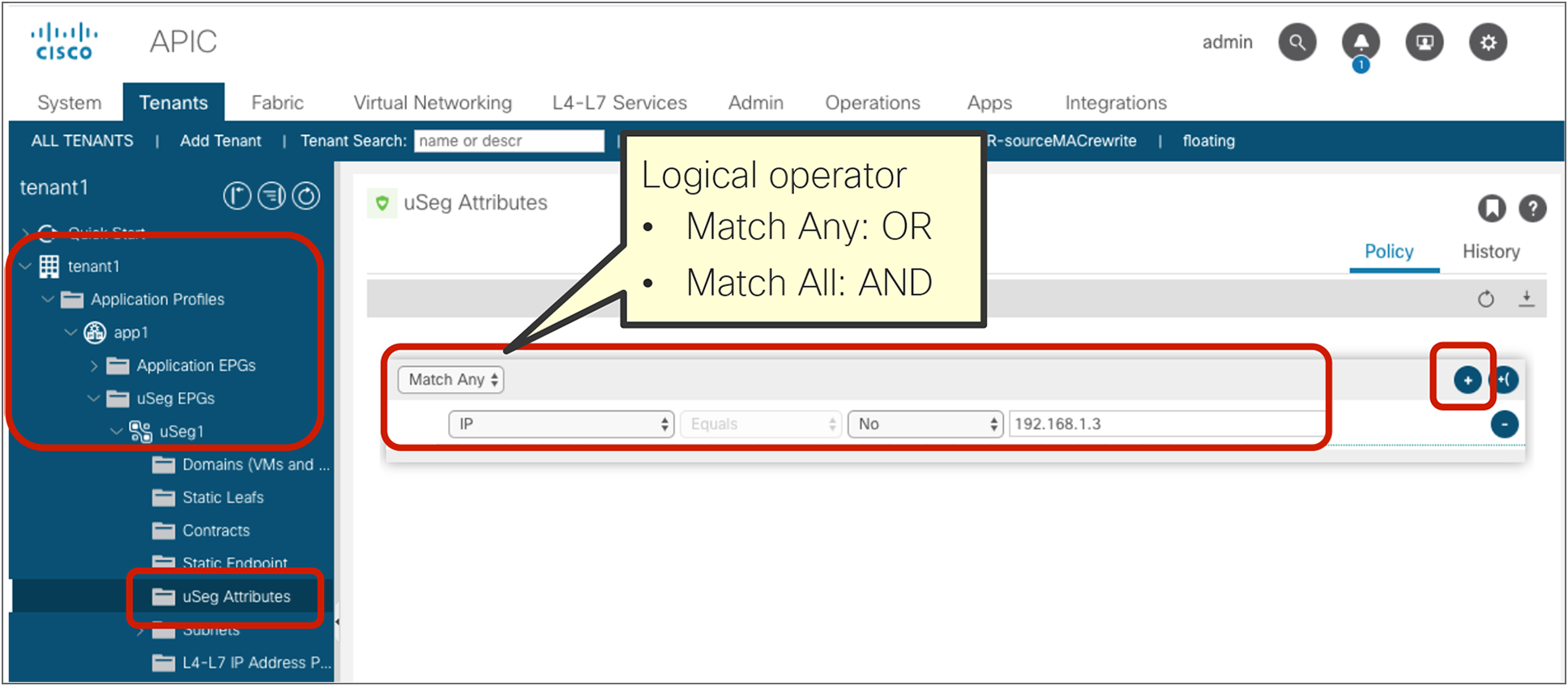 Configure uSeg EPG attributes