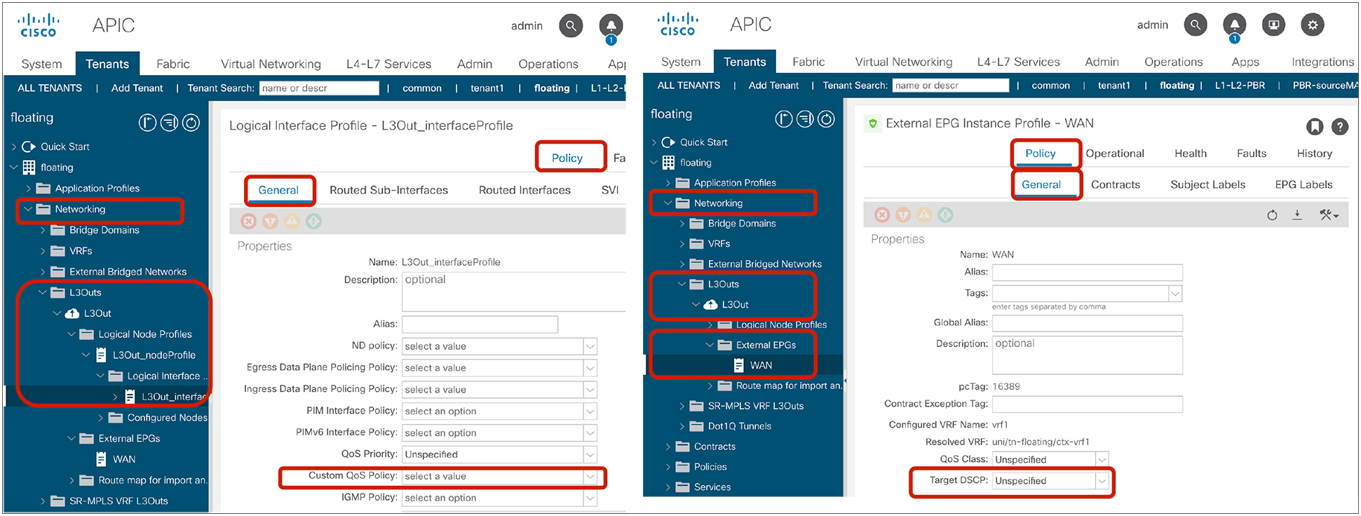 Custom QoS policy and Target DSCP configuration for L3Out