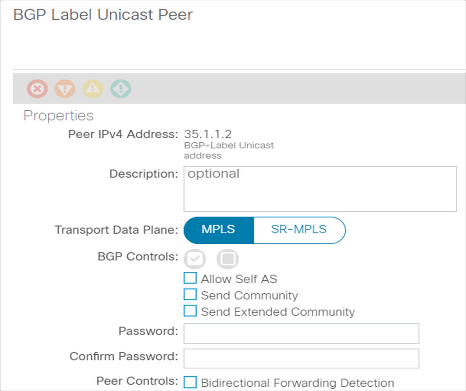 Configuration snapshot from APIC controller to enable SR/MPLS handoff in SR-MPLS or MPLS mode