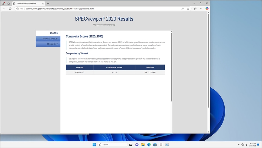 SPECviewperf 3dsmax result on Windows 11 with NVIDIA A16-4Q vGPU profile