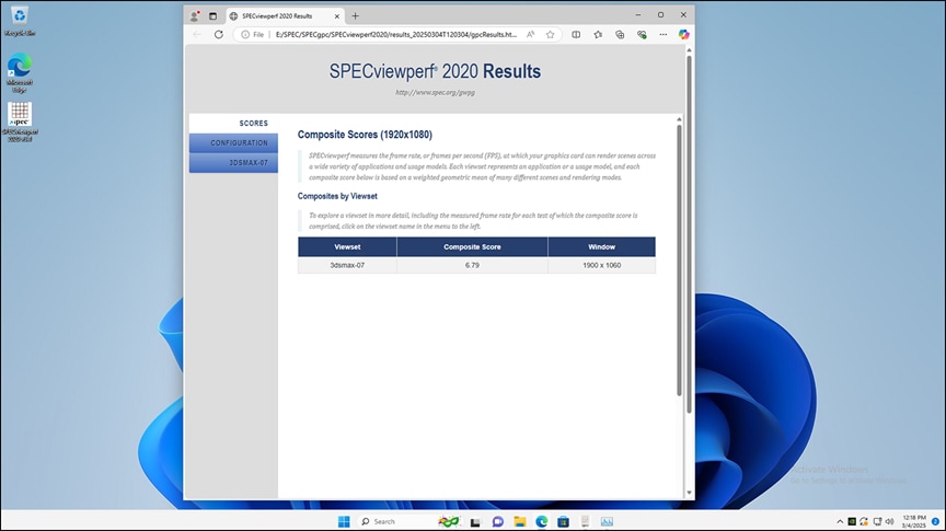 SPECviewperf 3dsmax result on Windows 11 with NVIDIA L4-4Q vGPU profile