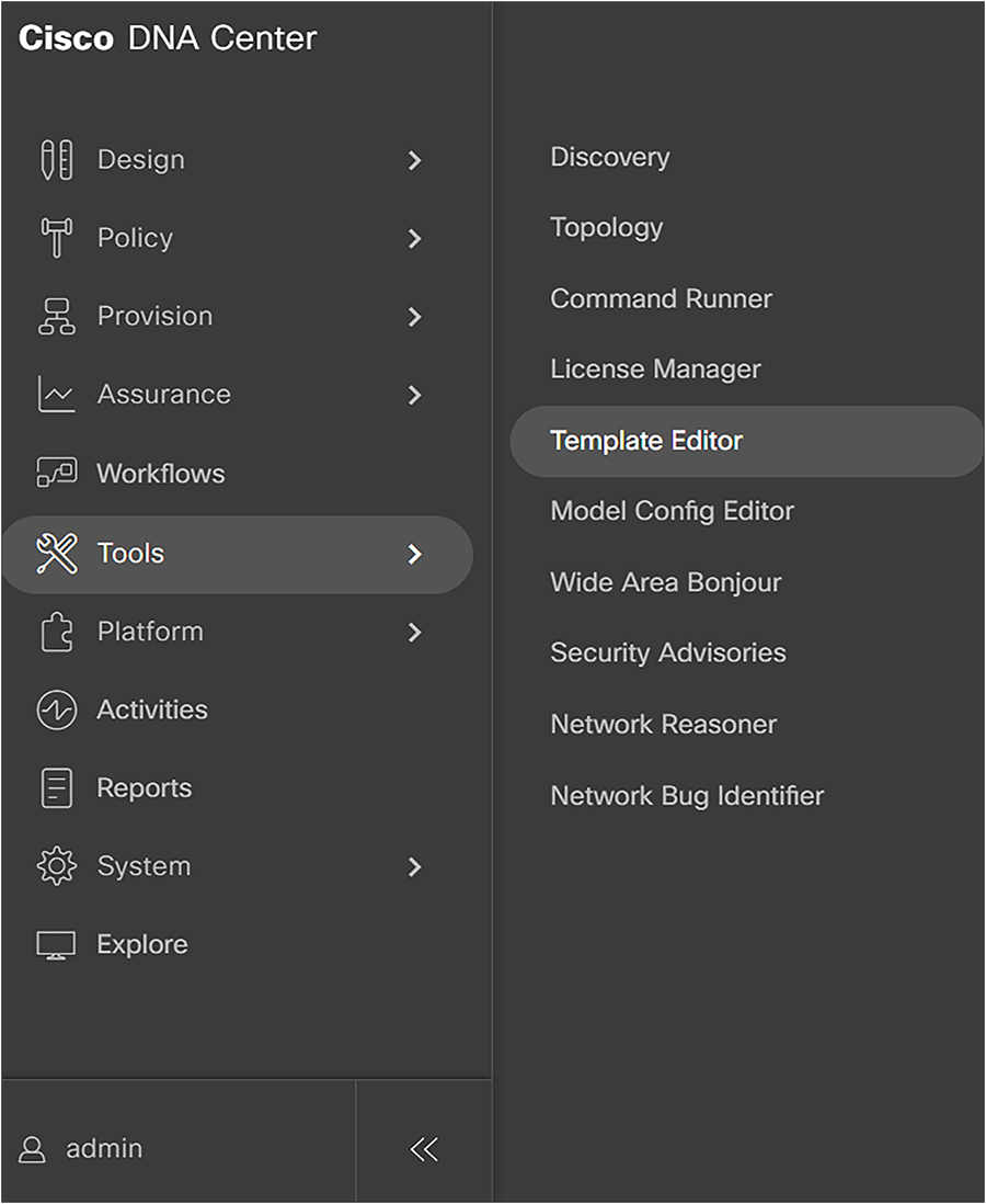 Cisco Catalyst Center main menu