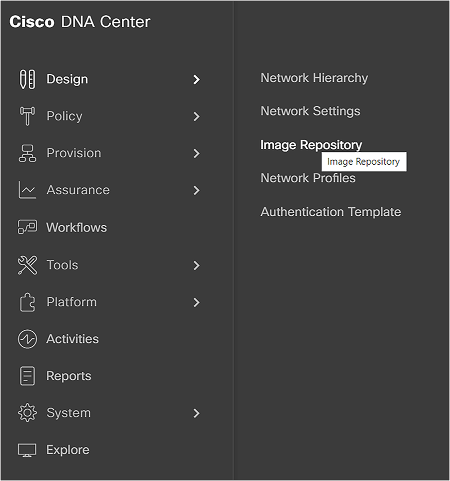 Cisco Catalyst Center main menu