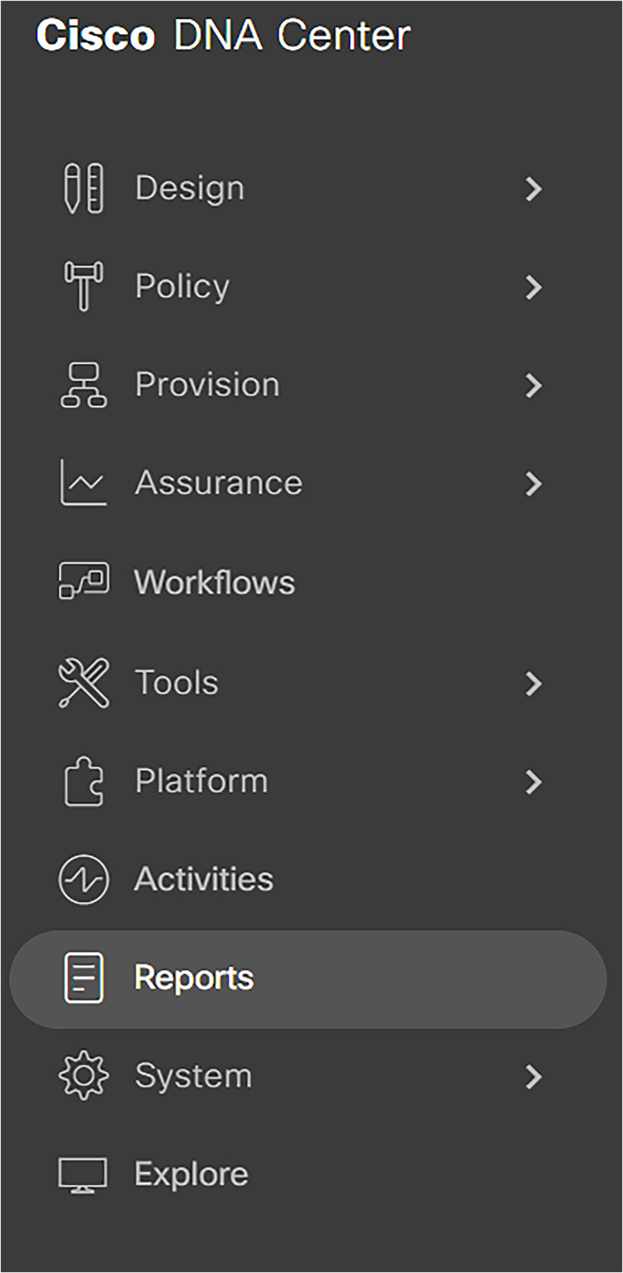 Cisco Catalyst Center main menu