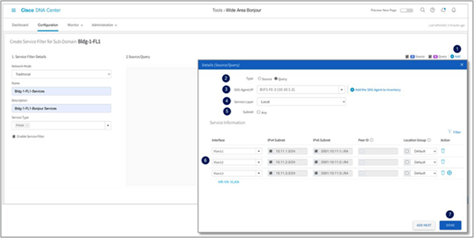 Cisco Wide Area Bonjour service filter – fabric-edge query SDG agent