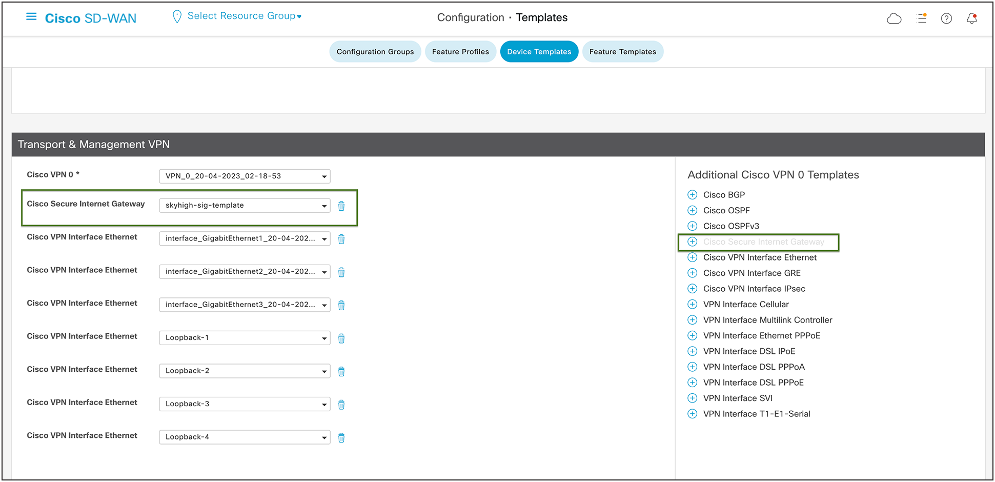 Catalyst SD-WAN Device Template Configuration