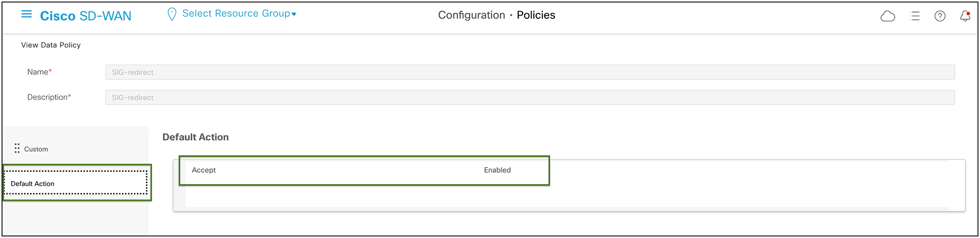 Catalyst SD-WAN Default Data Policy Configuration