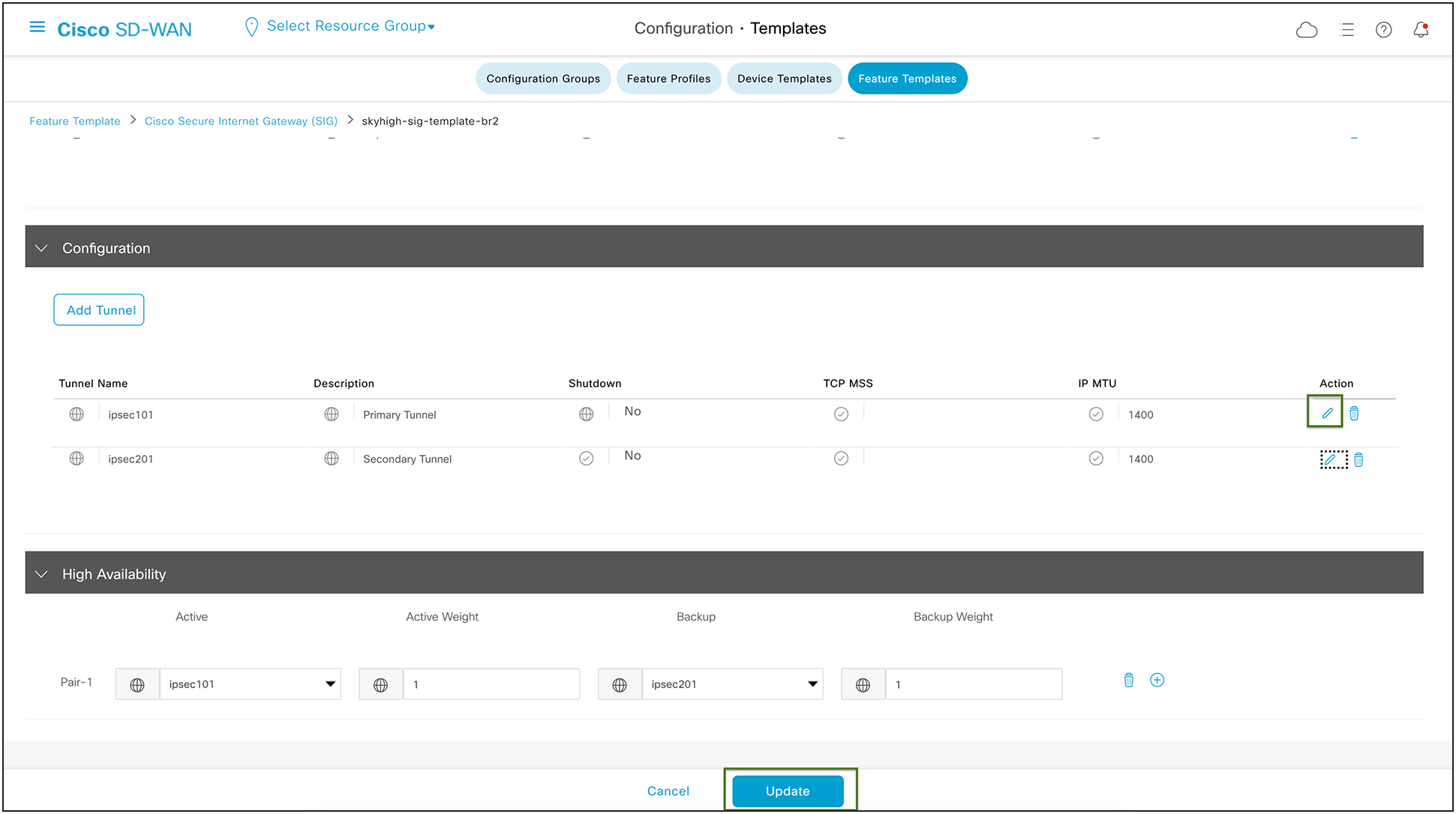 Catalyst SD-WAN Device Template Configuration changes