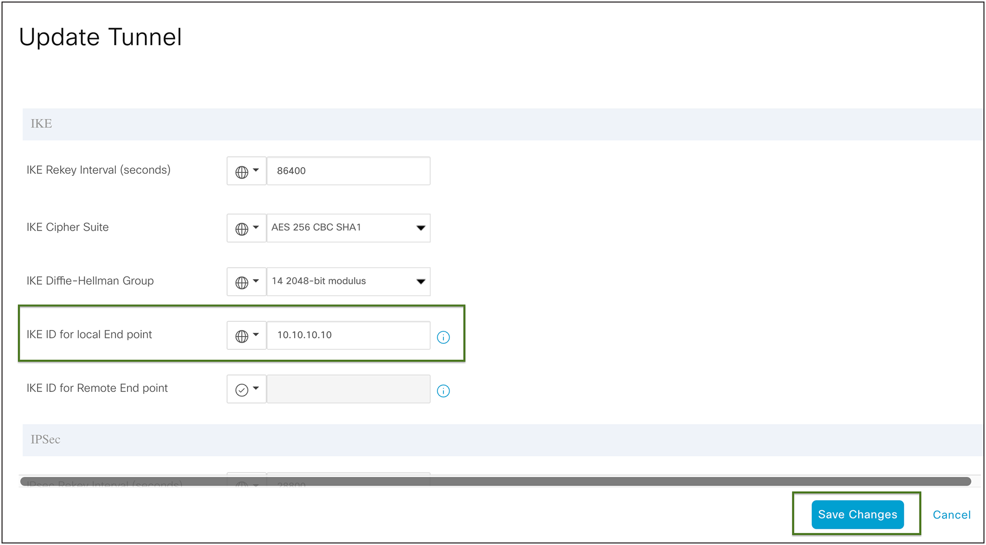 Catalyst SD-WAN IPsec Tunnel Advanced Configuration changes