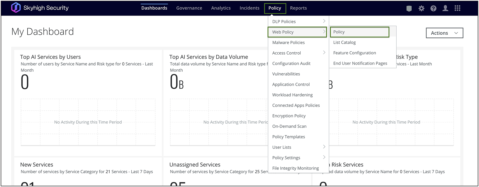 Skyhigh Web Policy Setup