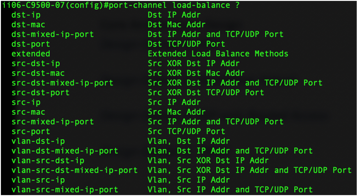 Port-channel hashing (RBH)