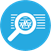 A blue circle with white text and a magnifying glassDescription automatically generated