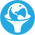 A blue and white logo with a globe in itDescription automatically generated