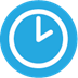 A blue clock with white handsDescription automatically generated