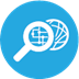 A blue circle with a magnifying glass and a globeDescription automatically generated